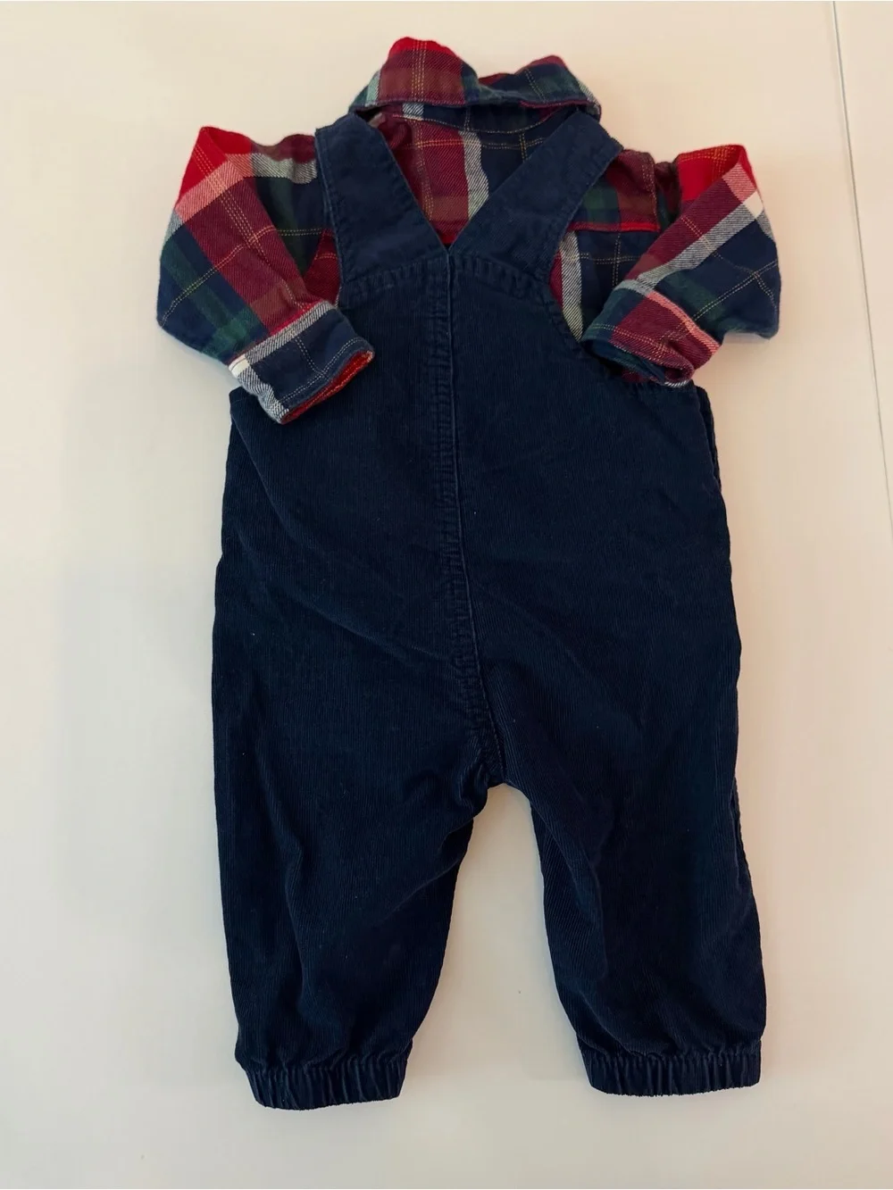 Carter’s Baby Boys Plaid Shirt & Navy Corduroy Overalls Outfit 0-3M